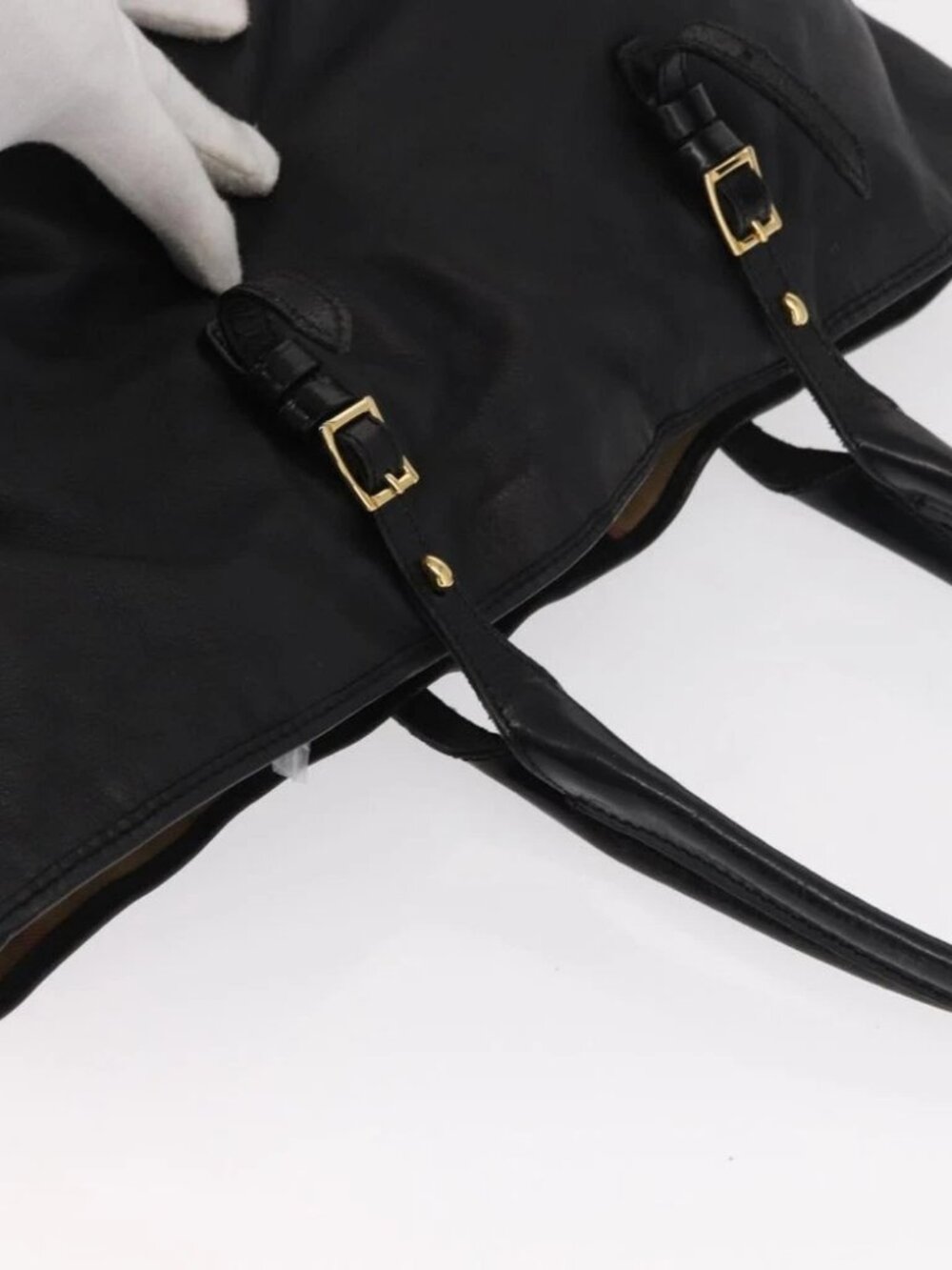 BURBERRY Tote Bag Leather Black Gold Auth - Picture 14 of 16